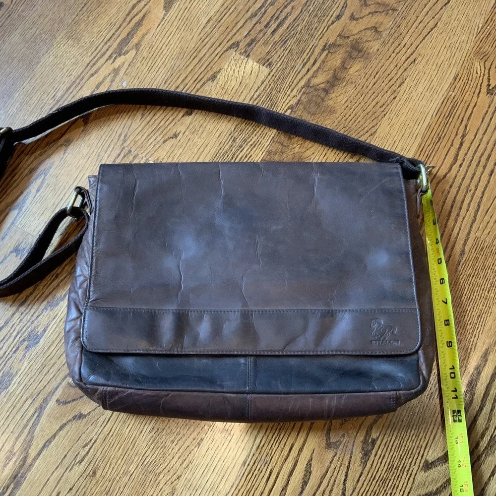 Estalon Brown Leather Messenger Crossbody Bag Briefcase Laptop
